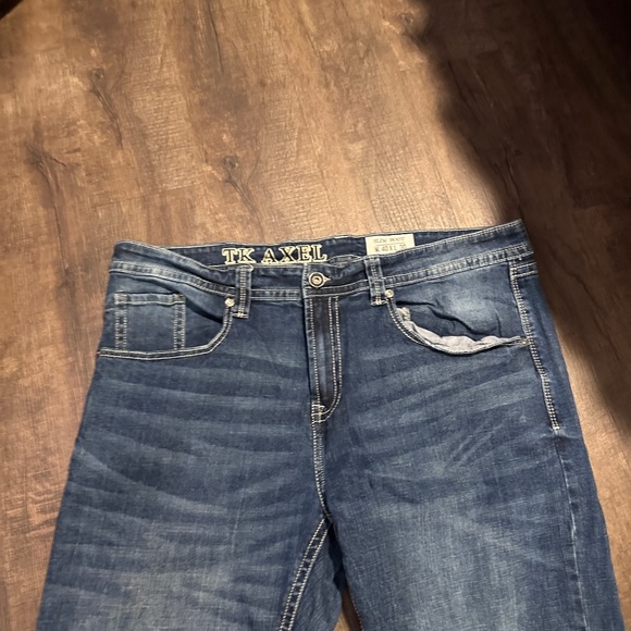 TK Axle 40x30  Slim Boot Jeans Blue Denim Pants Faded EATON Embroide - Picture 2 of 7